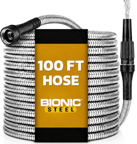 BIONIC STEEL 100 Ft Metal Garden Hose with Sprayer Nozzle - size: 100'