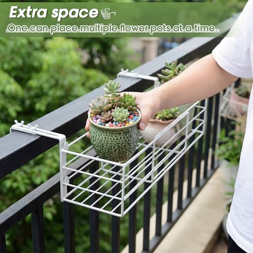 Youyole Railing Hanging Planter Holder, Adjustable Balcony Flower Pot Stand - color: White, size: 6" Wide, style: Classic