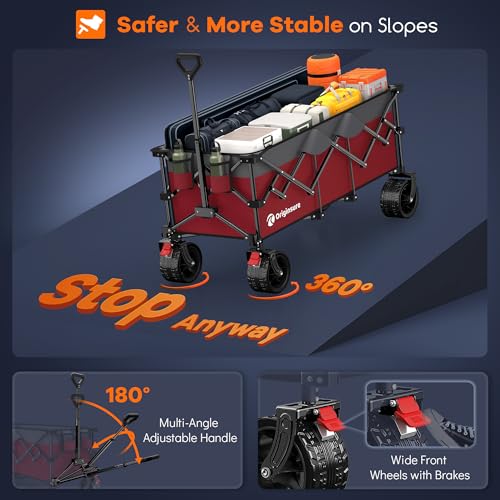 Originsure 300L Foldable Beach Wagon Cart with Big Wheels, 560lbs, Grey&Red - color: Red&grey