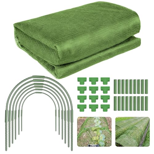 U0U Garden Mesh Netting Kit,7.8 x 24 Ft Plant Netting with Hoops,Bird Net for Garden with 6 Sets Garden Hoops & 18 Clips,Garden Net Bed Cover for Plants Birds Animals Protection - color: Green