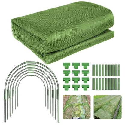 U0U Garden Mesh Netting Kit,7.8 x 24 Ft Plant Netting with Hoops,Bird Net for Garden with 6 Sets Garden Hoops & 18 Clips,Garden Net Bed Cover for Plants Birds Animals Protection - color: Green