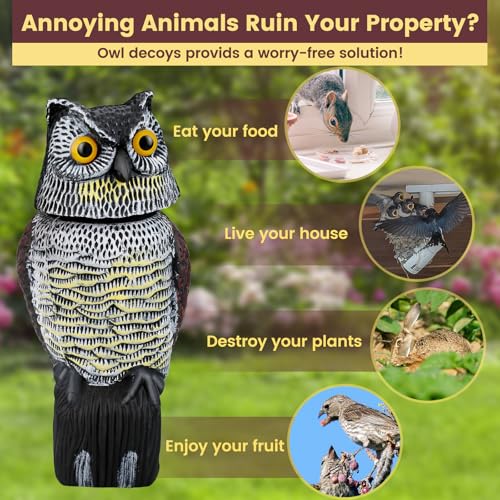Owl Decoys to Scare Birds Away, Waterproof Owl Statue for Garden - size: Large