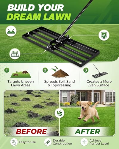 Sakerplus Lawn Leveling Rake 30 Inch, Heavy Duty Yard Leveling Rake