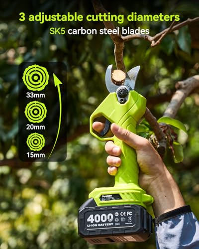 Supstable 4-in-1 Pole Saw & Pruning Shears Combo Kit, 6 Inch Mini Chainsaw for Tree Trimming, Battery Powered Chain Saw with Extension Pole, Limb Branch Cutter Pruner with 2 x 4000mAh Batteries - color: Kelly Green