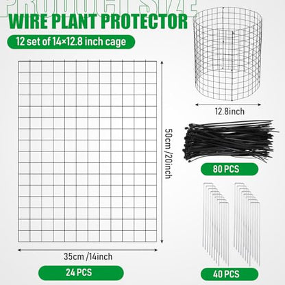 Zubebe 24 Sets Wire Plant Protector from Animals 14" H x 12.8" D Metal Mesh Plant Cage Sturdy Garden Bunny Barricades Chicken Wire Cloche for Vegetables with Ground Stakes and Nylon Ties