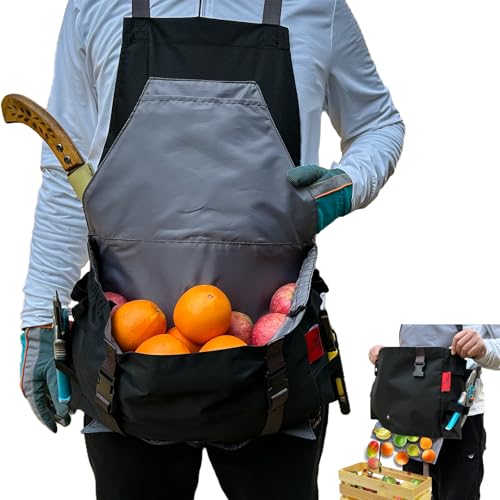 Gardening Apron Waterproof Cross Back Apron, Extra 600D Heavy Duty Apron Harvest and Large Quick Release Pockets - color: Black, size: Large
