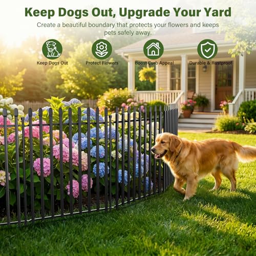 No Dig Decorative Garden Fence, 48in(H)×17.6ft(L), 8 Panels with Gate - size: 48 in(H) X 17.6 ft(L)