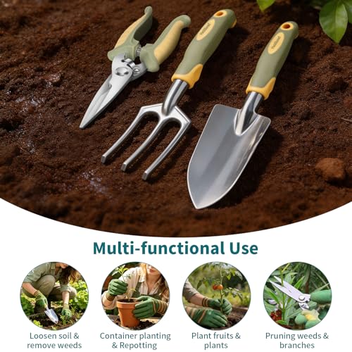 Green Garden Tool Set 4-Piece, Trowel, Fork, Pruning Shear&Gloves - color: green-4pcs