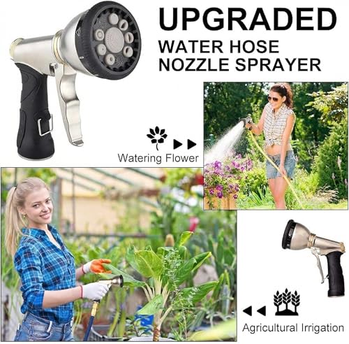 Garden Hose Nozzles,9 Spray Patterns Heavy Duty Metal Hose Sprayer Nozzle - color: Gray