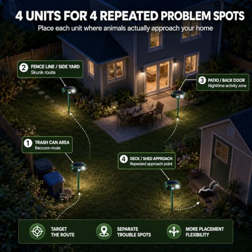 Sonic Fortress Pro Raccoon Repellent Outdoor,Skunk Repellent for Yard 2Pack
