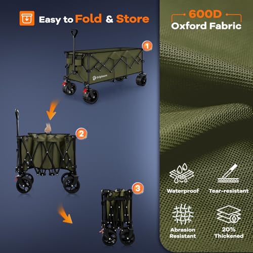 Originsure 300L Collapsible Beach Wagon Cart with Big Wheels, 560lbs, Green - color: Green