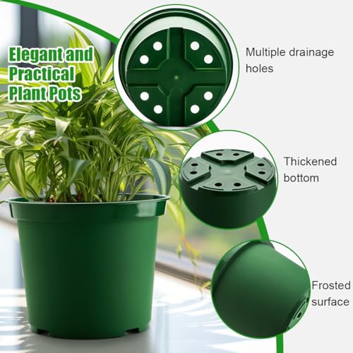 RooTrimmer 5 Gallon 12 Inch Plastic Nursery Pots, Plant Containers with Drainage Holes, Round Sturdy Garden Planters for Indoor/Outdoor Greenery, Gardening Gifts for Women (5-Pack, Green) - size: 5Gallon-5P-Green