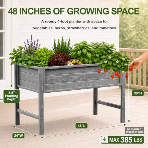 YEFU 48" Raised Garden Bed with Legs, HIPS Outdoor Garden Bed, Grey - color: Gray, size: 48"×24"×30"