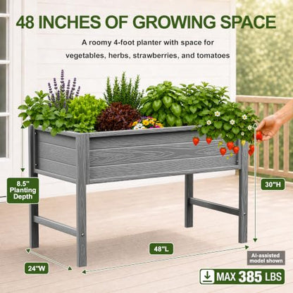 YEFU 48" Raised Garden Bed with Legs, HIPS Outdoor Garden Bed, Grey - color: Gray, size: 48"×24"×30"