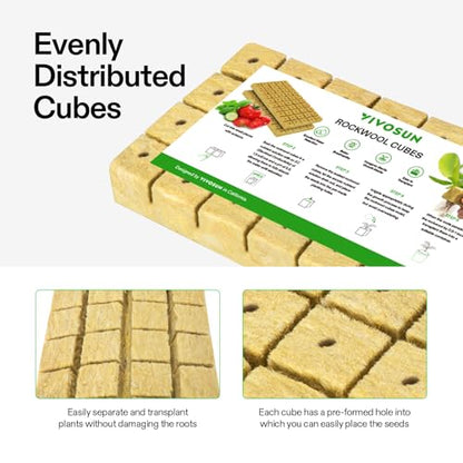 VIVOSUN 1.6" Rockwool Cubes, 4 Sheet of 112 Plugs Stonewool Starter - size: 1.6"-112 Plugs