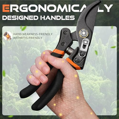 DECERK® 8.5" Professional Pruning Shears, Effortlessly Prunes 3/4" Branches - color: Black Orange