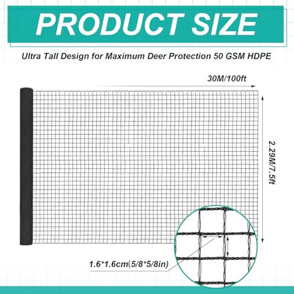 7.5ft*100ft Deer Fence Netting, Heavy Duty HDPE Mesh Animal Barrier, Black - size: 7.5ft*100ft
