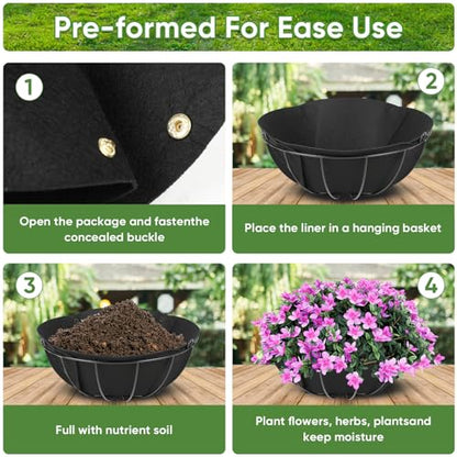 HKZ Hanging Planter Basket Liners - 2 Pack 14 Inch Round Fabric Liners for Hanging Baskets, Replacement Coco Fiber Liner, Durable Non-Woven Liners for Hanging Baskets Planters Flowers, Plants (Black) - size: 14 Inch - Black
