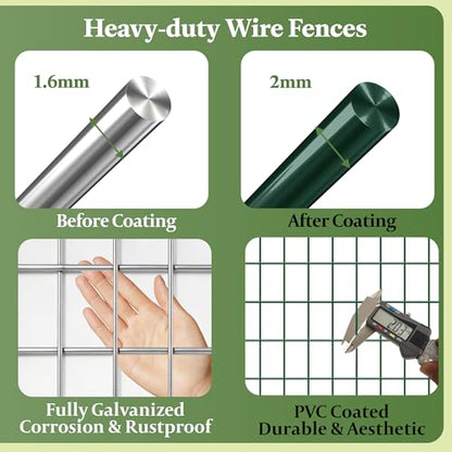 Green PVC Coated Welded Wire Fencing,2"x3" 16 Gauge,60inch H x 100ft L Garden Wire Fence Roll,2/3/4/5/6ft Tall x 50/100 ft Long Hardware Cloth Metal Mesh for Yard,Farm,Chicken,Dog,Vegetable Protection - color: Green, size: 2"x3" 60inx100ft