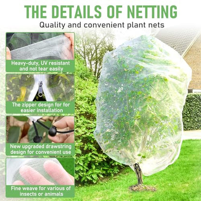 Fruit Tree Netting, Plant Mesh Netting for Garden Protection, Blueberry Bush Insect Netting Cover as Garden Pest Barrier from Cicadas, Bug, Bird (8x8 FT, 2Pcs, Zipper & Drawstring Design) - size: 8 X 8FT 2PACK