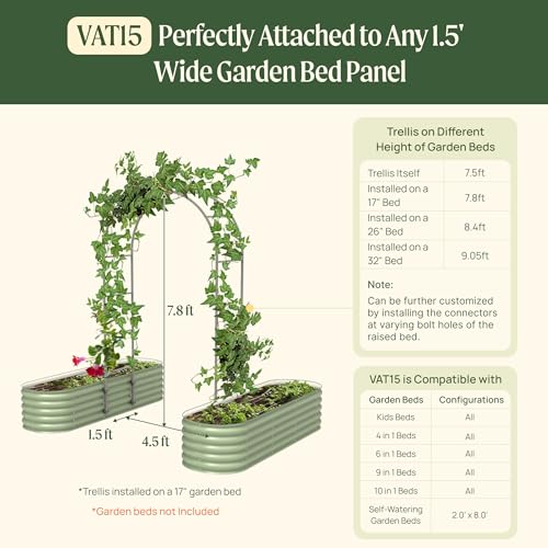 Vego Garden 1.5' Long Modular Arched Trellis System for All Classic Garden Bed for Climbing Plants Like Cucumber Beans Tomatoes & Vines (Garden Beds Not Included) - size: 1.5 Ft Long