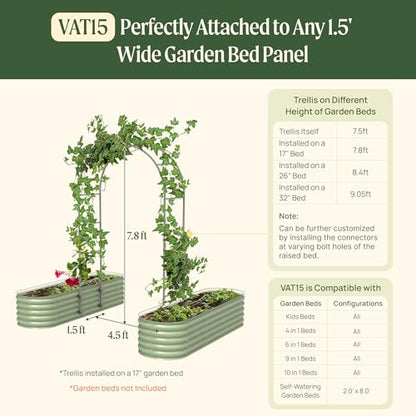 Vego Garden 1.5' Long Modular Arched Trellis System for All Classic Garden Bed for Climbing Plants Like Cucumber Beans Tomatoes & Vines (Garden Beds Not Included) - size: 1.5 Ft Long