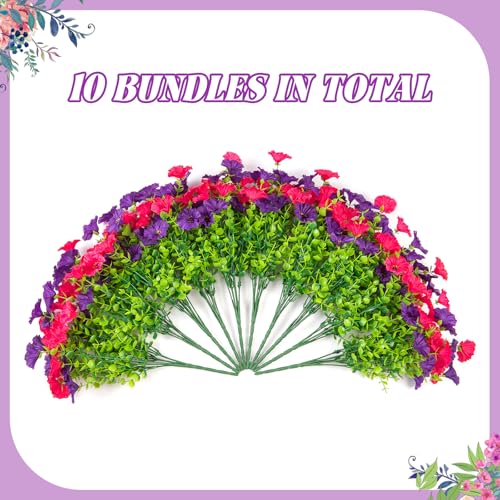 Hrobek Artificial Flowers for Outdoors Faux Petunias Plants UV Resistant - color: Hot Pink Dark Purple