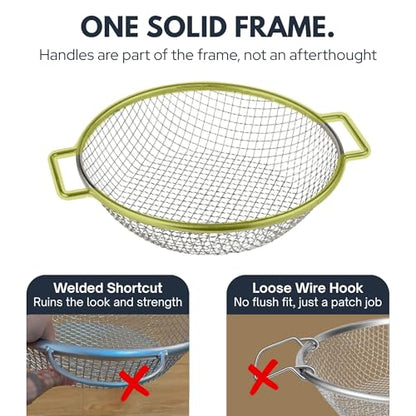 Round Soil Sifter, 3/8-inch Stainless Steel Sieve with Handles - size: 3/8 inch