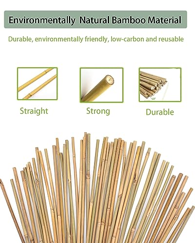 4 Ft Bamboo Stakes with 100 Twist Ties Natural Bamboo Garden Stakes for Tomatoes Cucumber Grapes Pole Beans Trees Potted Dahlia Flowers and Climbing Plants - Pack of 25 - size: 4 FT-25PACK & Ties