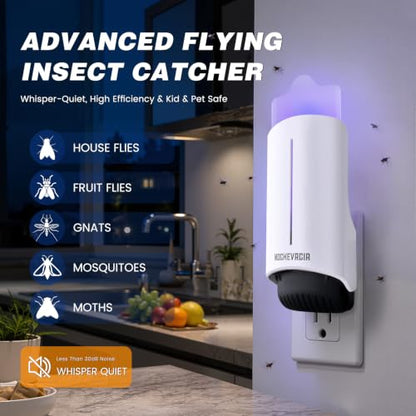2 Plug-in Flying Insect Traps & 10 Refills, Effective Fly Trap for Indoor Use, Small Bug Catcher with Purple Light for Fruit Flies, Gnats, Moths and Mosquitoes
