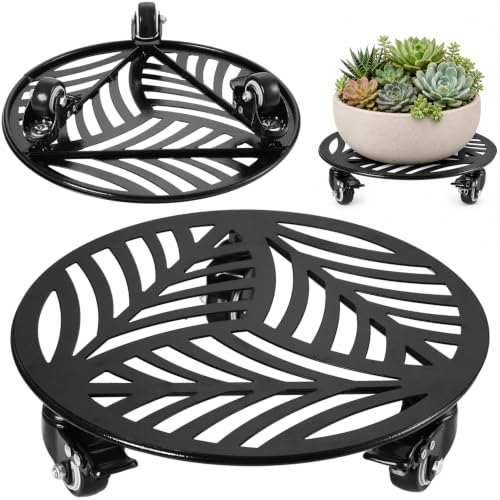 1-Pack Large Metal Plant Caddy with 3 Wheels 12 Inches Heavy-duty Rolling Plant Stands with Casters Wheeled Flower Pot Mover Roller Rust-proof Iron Planter Dolly Coasters for Indoor Outdoor Use, Black - color: Textured Black, size: 12"/ 1 pack