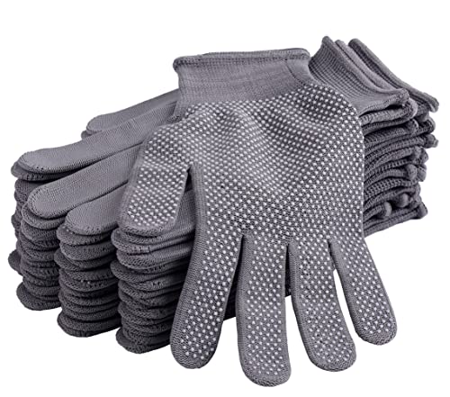 COOHORN 12Pairs Work Gloves Anti-slip Knitted Stretchy Cloth Glove Thin Moist Glove Liners - color: Grey