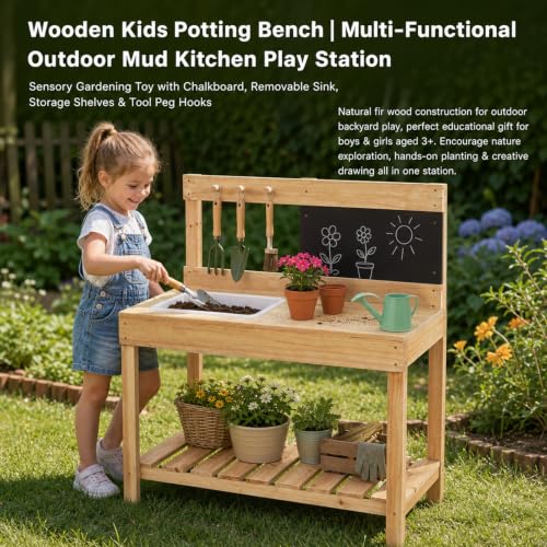 Kids Wooden Potting Bench Mud Kitchen,Children Gardening Table
