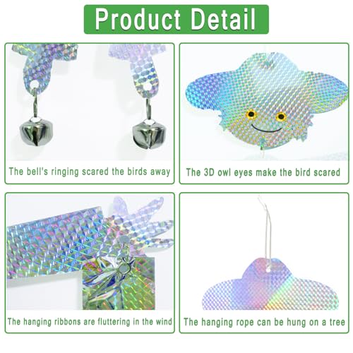 Hanging Bird Scare Reflective Devices, Scarecrow Highly Reflective Bird Deterrents Double-Sided Reflectors Keep Birds Away for Garden, Orchards, Patio, Yard (Scarecrow)