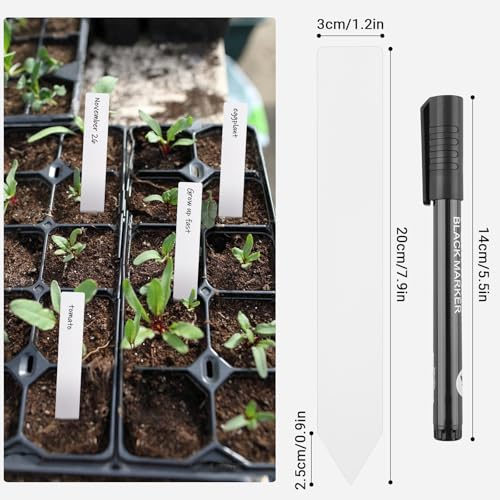 Greaner Plant Markers 50PCS, 8 Inch Plastic Plant Tags with Garden Marker Pen, Plant Tags and Labels for Outdoor Garden Waterproof, Plant Identification Stakes for Indoor Outdoor Plants-White - color: White, size: 1.1x8 Inch-50 PCS