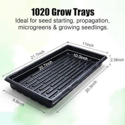10-Pack Heavy-Duty 1020 Seed Trays with Drain Holes, Reusable Plant Flats - color: Black, size: 10-Pack With-Hole 1020 Trays