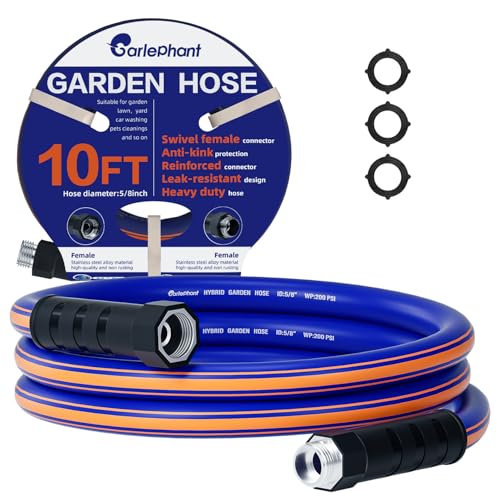 short garden hose 10 ft x 5/8Inch, short water hose with Swivel Handle, Heavy Duty, Flexible, Sturdy, Lightweight, Male to Female Fittings - size: 10FT Male to Female