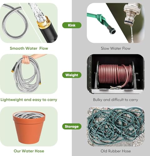 Unywarse Garden Hose 200FT Metal Water Hose with 10 Function Nozzle No-Kink - size: 200ft