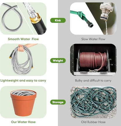 Unywarse Garden Hose 200FT Metal Water Hose with 10 Function Nozzle No-Kink - size: 200ft