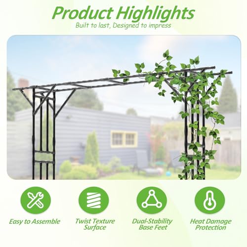 Garden Arch Trellis 141.7"L×106.3"H Sturdy & Rustproof Large Flat Top Arbor - size: 141(L)*106(H)*20(W)inch-25MM