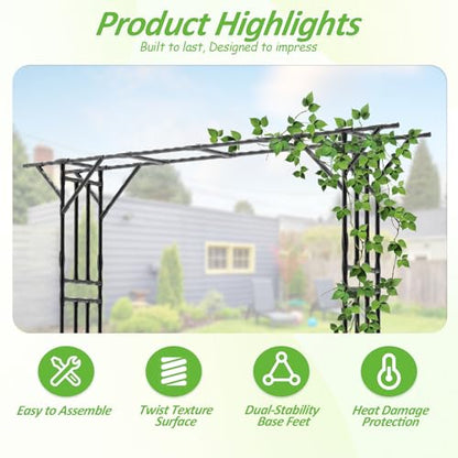 Garden Arch Trellis 141.7"L×106.3"H Sturdy & Rustproof Large Flat Top Arbor - size: 141(L)*106(H)*20(W)inch-25MM