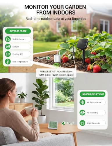 7-in-1 Wireless Soil Moisture Meter pH Tester with Expandable Solar Probes - size: Full Kit (Display + Solar Panel + Probe)