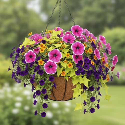 4 Pack 12 Inch Brown Outdoor Metal Hanging Planter Basket Hanging Planters Flower Pot Round Modern Flower Holder Pot Garden Accessory（Watermelon Style） - color: Watermelon