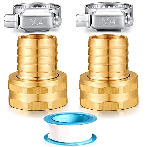 Solid Brass Garden Hose Repair kit Connector with Stainless Steel Clamps, Male Adapter/Female Garden Hose Swivel Fitting… (3/4" Barb x 3/4" Female -2 Sets) - size: 3/4" Barb x 3/4" Female -2 Sets