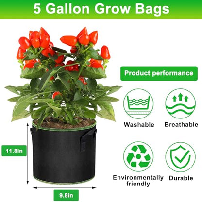 MEKOLIFE 12-Pack 5 Gallon Grow Bags, Thick Aeration Planters with Handles - size: 12Pack(5 Gallon)