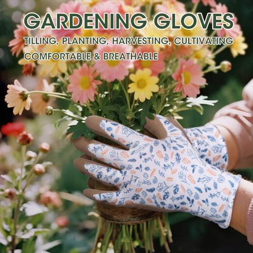 KDK Gardening Gloves for Women and Men, ECO Recycled Polyester Work Gloves with Latex Coating - color: 2 Pairs Print