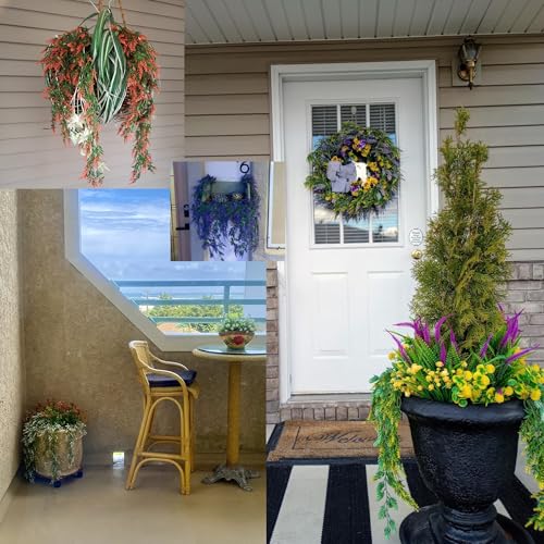 RECUTMS 4Pcs Artificial Purple Hanging Lavender Fake Plants for Outdoors - color: Purple