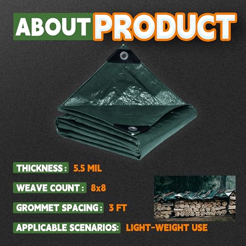 RAINDEWAY Green Tarp 6x8 Feet(10 Pack),5.5Mil Waterproof Poly Tarps Cover - color: Green, size: 6'×8'（10 Pcs）-Finished Size