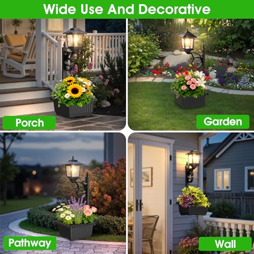 Melunar 1 Pack 2-in-1 Outdoor Flower Pot, Solar Post Lamp Waterproof, Solar Lamp Post Light, Wall Mount or Freestanding, Outdoor Decorative Lamp for Garden, Patio, Front Porch, Back Door, Warm White