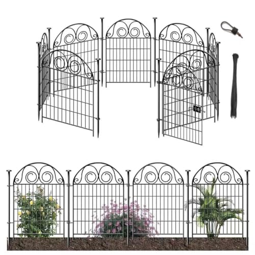 Getlay Tall Garden Animal Barrier Fence With Gate, 40 in(H)×27 in(L) 8 Panels Dog Digging Fences Barrier, Black Metal Temporary Fencing, Reusable Defense Fence For Outdoor Yard. Total 17.5 Ft│Patented - size: 40''(H)-8panels-17.5ft(L)